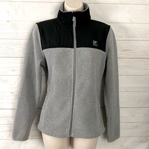 Fila Sport Sz Small Gray & Black Fleece Zip Front Jacket with Front Pockets